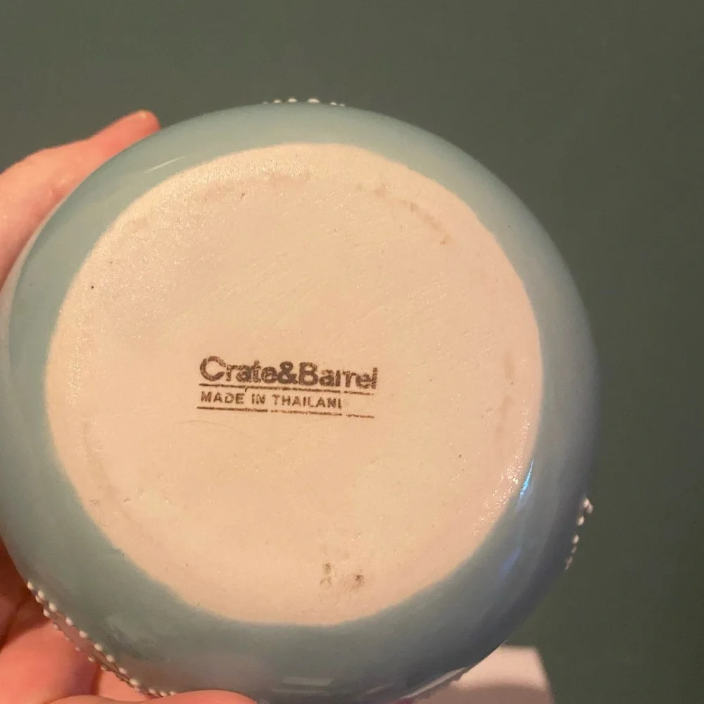 Crate & Barrel Turquoise Vase with Dot Flower Design